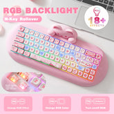 YUNZII 65% Wireless Mechanical Gaming Keyboard, Pink Hot Swap BT5.0/2.4G/Wired, RGB Backlit NKRO, Cute Cat Silicone Ergonomic Keyboard for Win/Mac, C68, New Year Gift